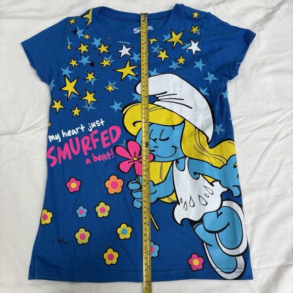 Smurfs Smurfette Blue Shirt Size Youth L 10/12 Heart Smurfed a Beat Peyo - Picture 8 of 9